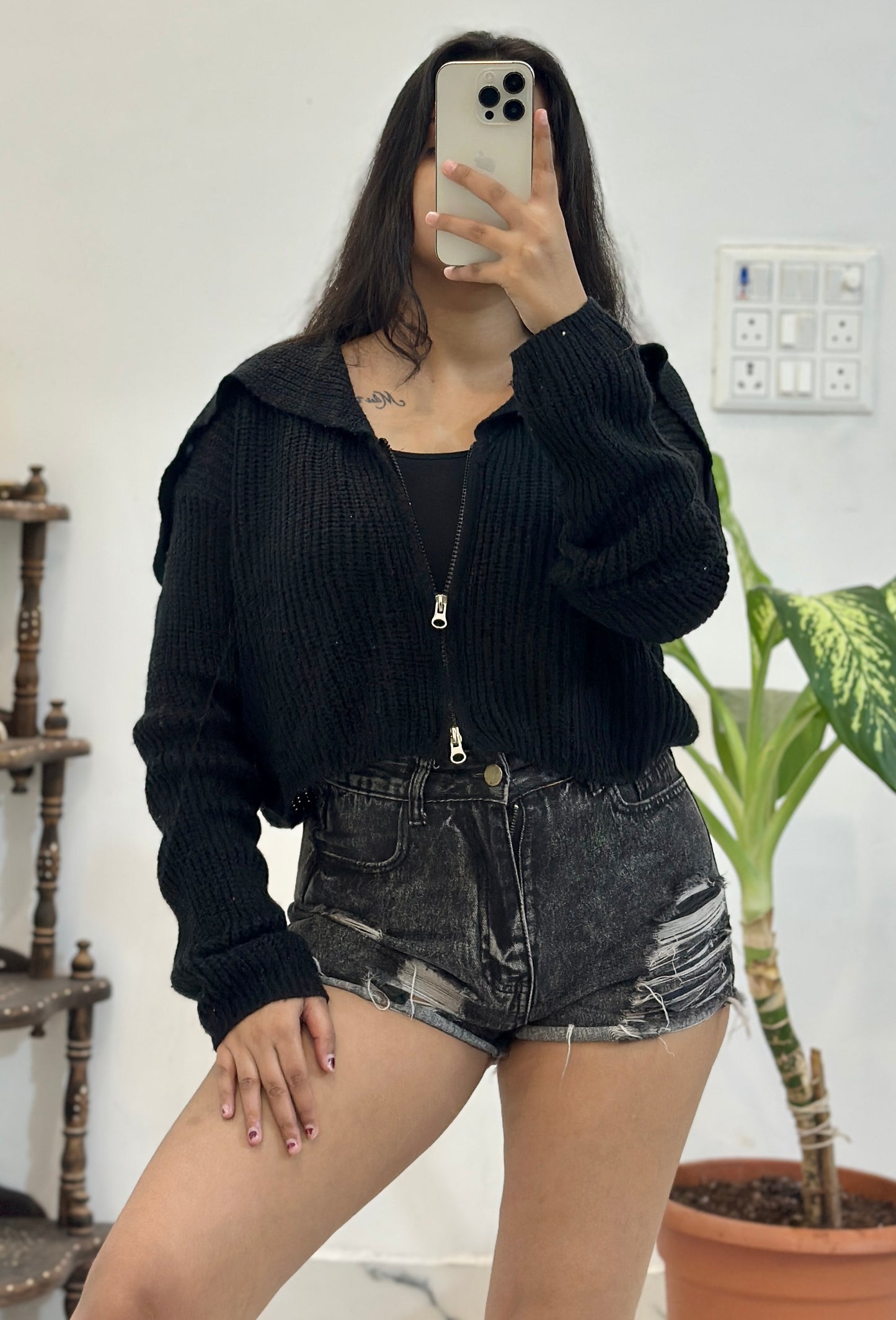 Crop zipper sweater (Upto 42)