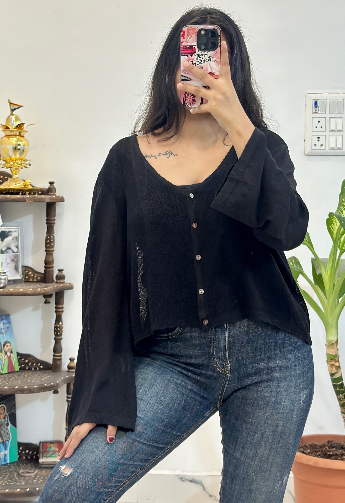 Black pre winter top (freesize upto 50)