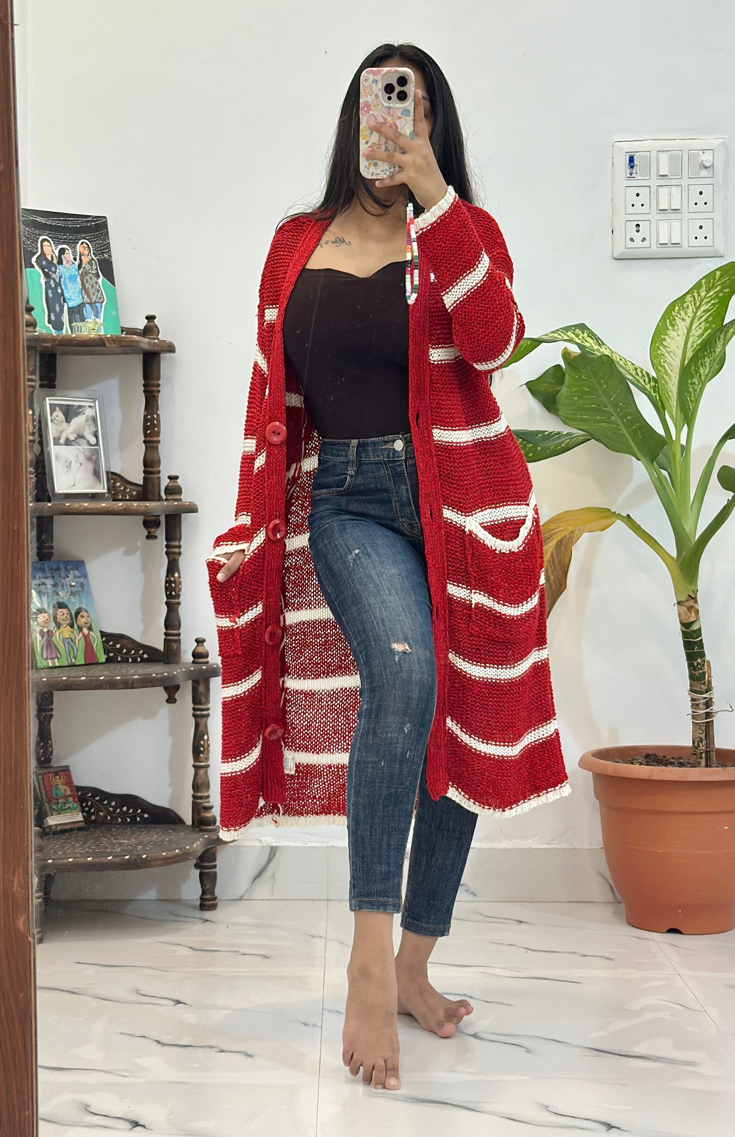 Red long cardigan (Upto 50)