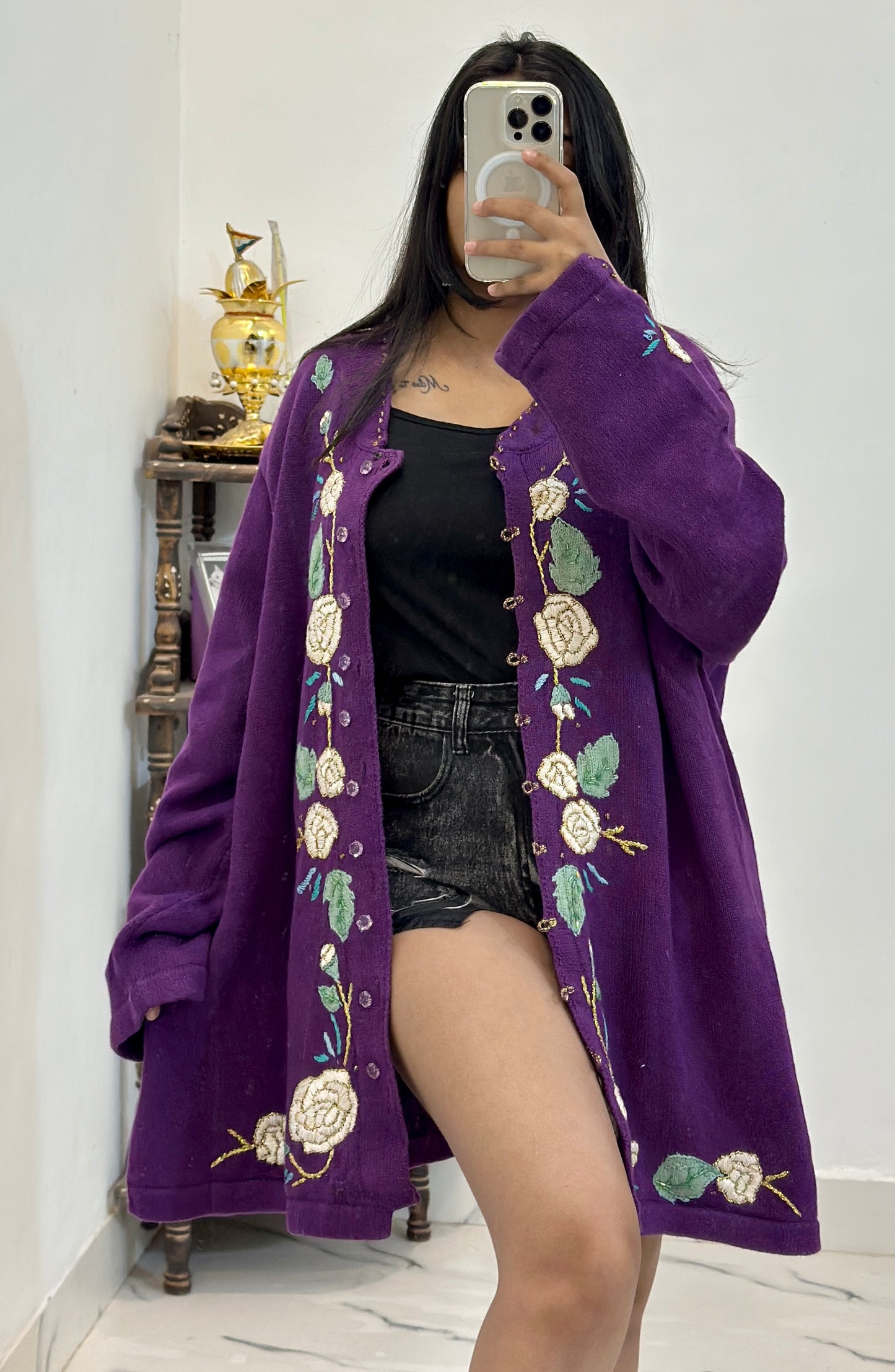 oversized heavy embroidered cardigan (48-50)
