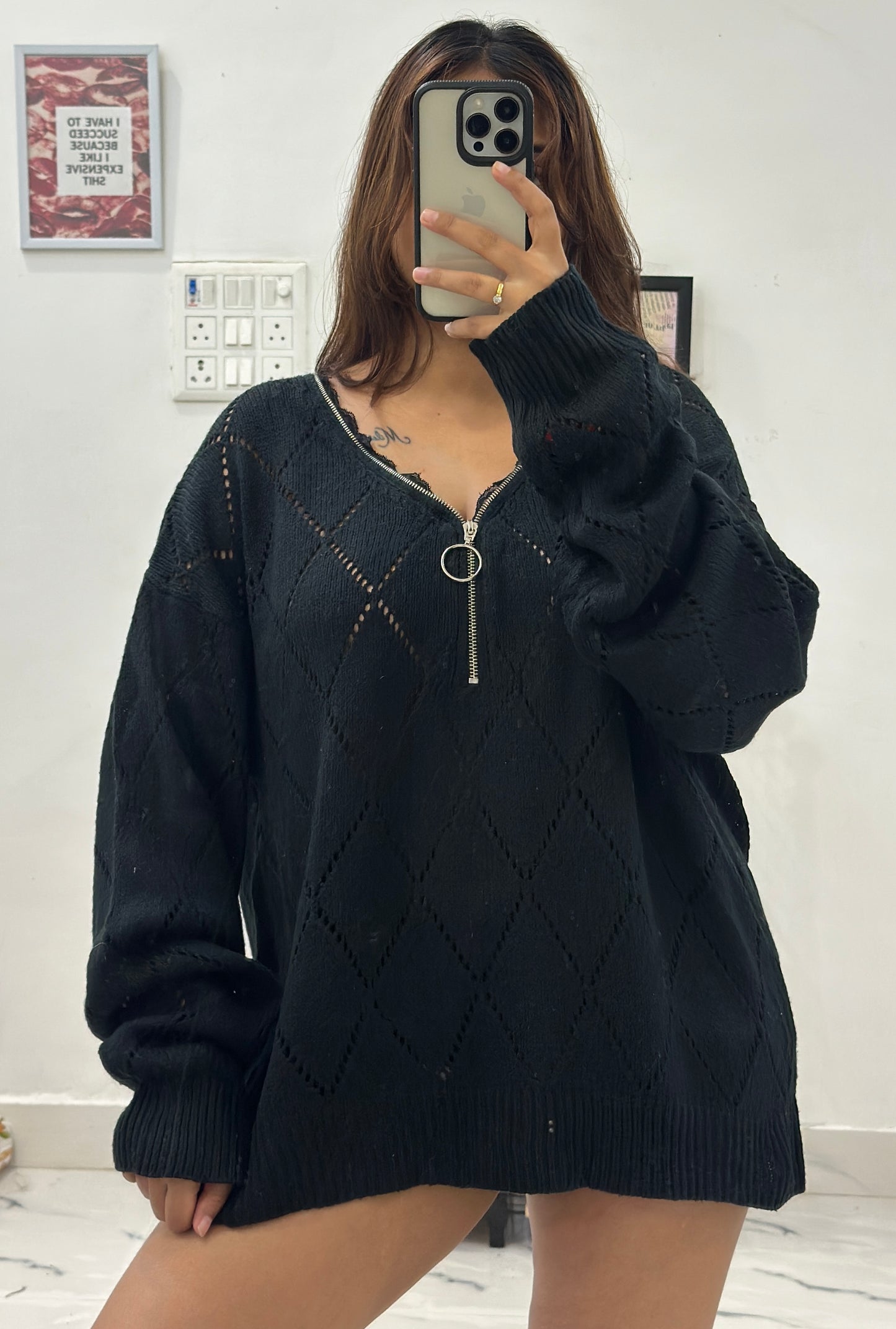 Oversized korean zipper sweater (42-44)