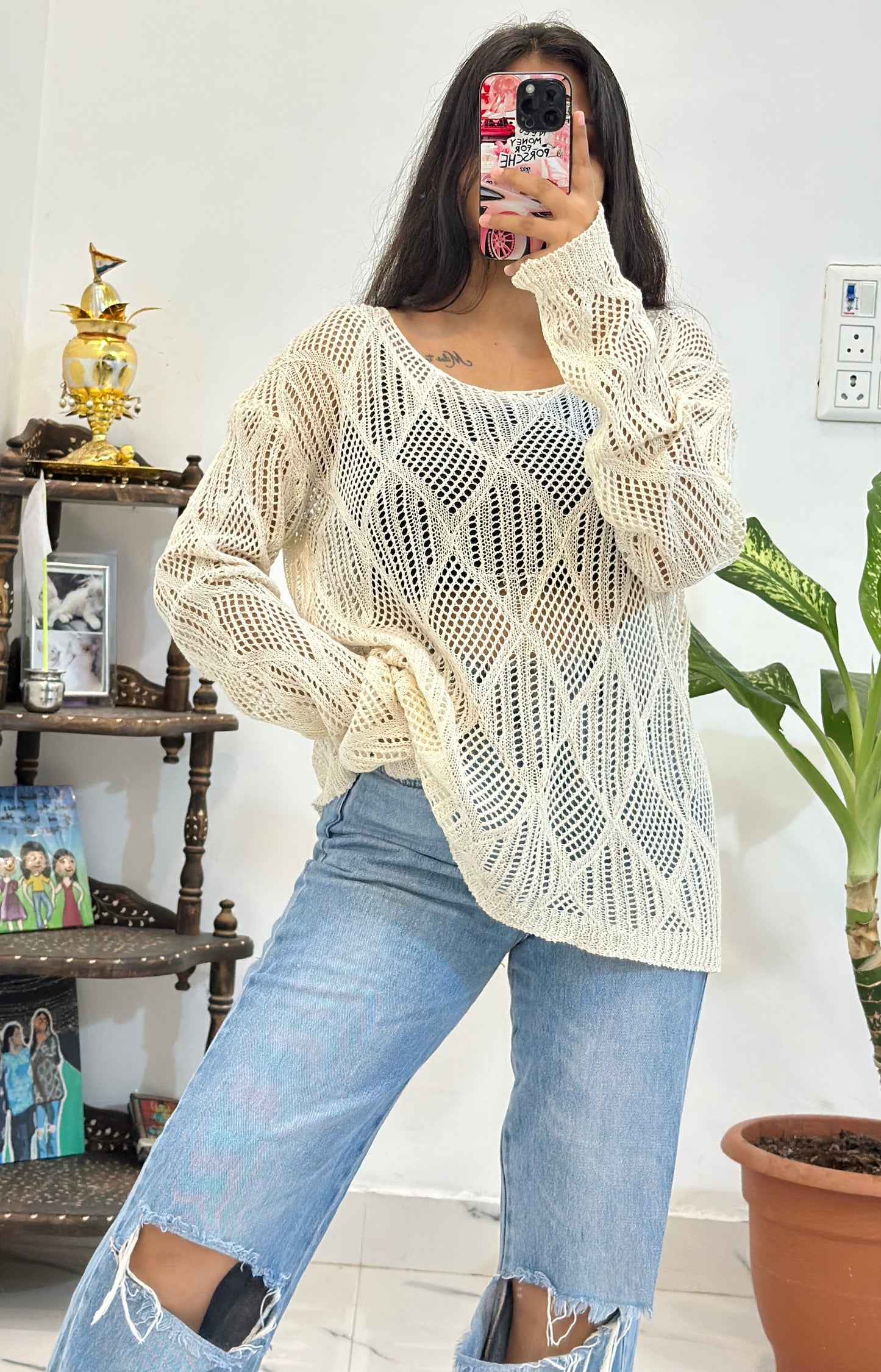 Oversized crochet top (freesize upto 46)