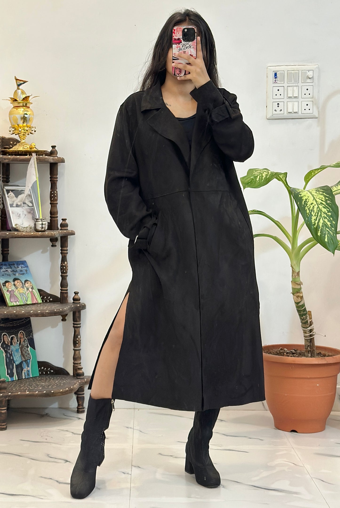Suede long coat (40-42)