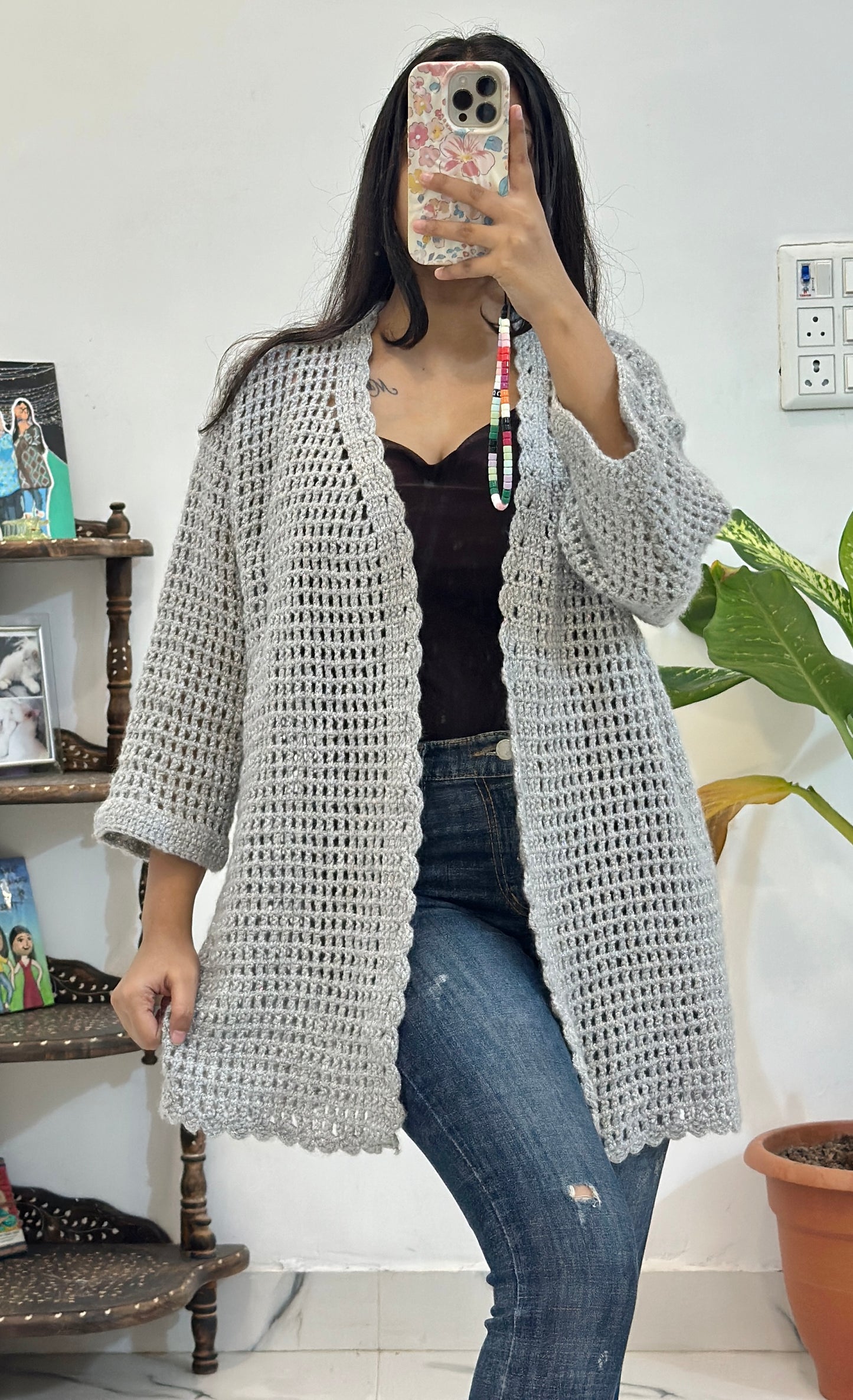 Grey crochet shrug (40-42)
