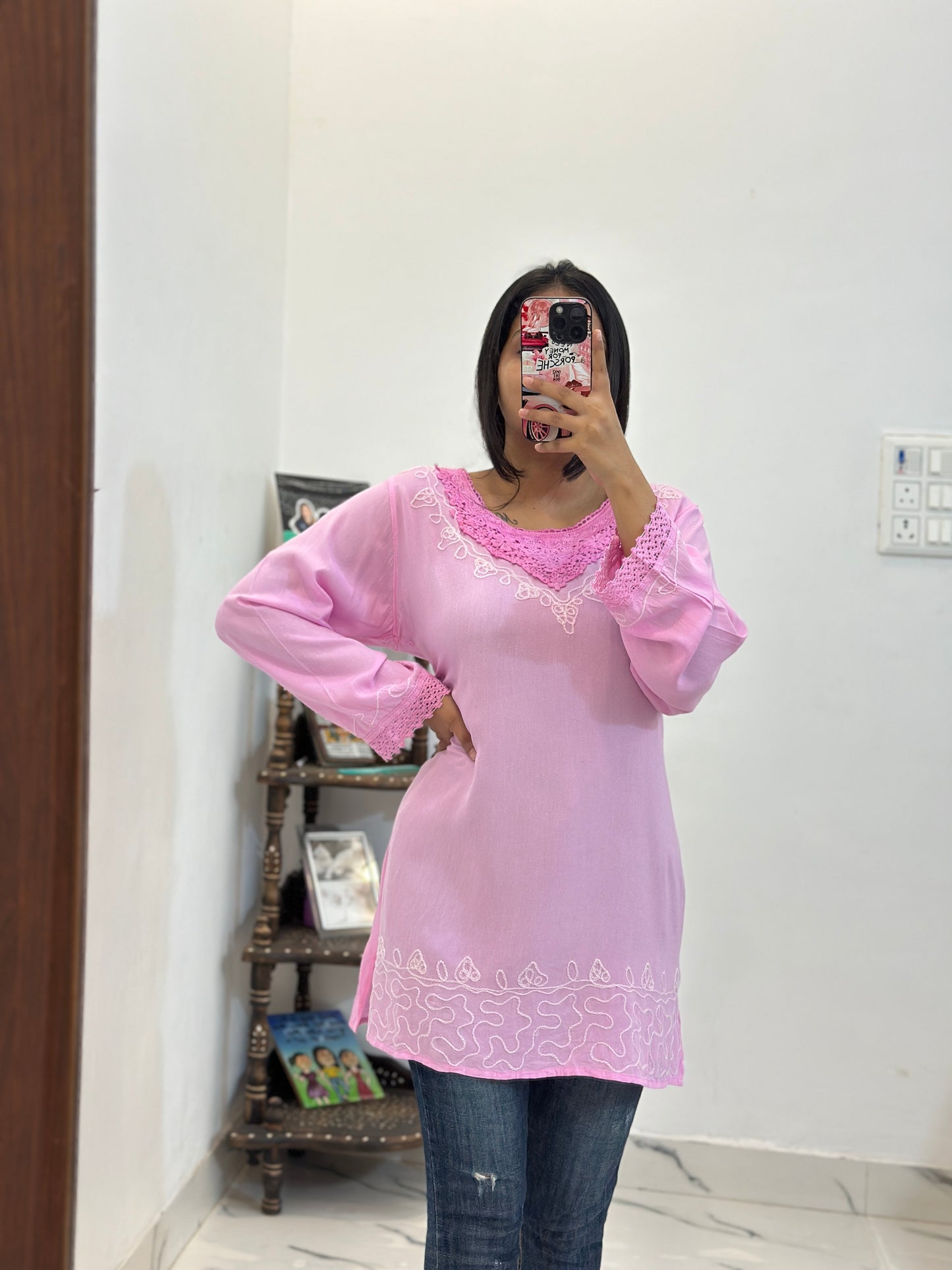 Pink embroidered kurti