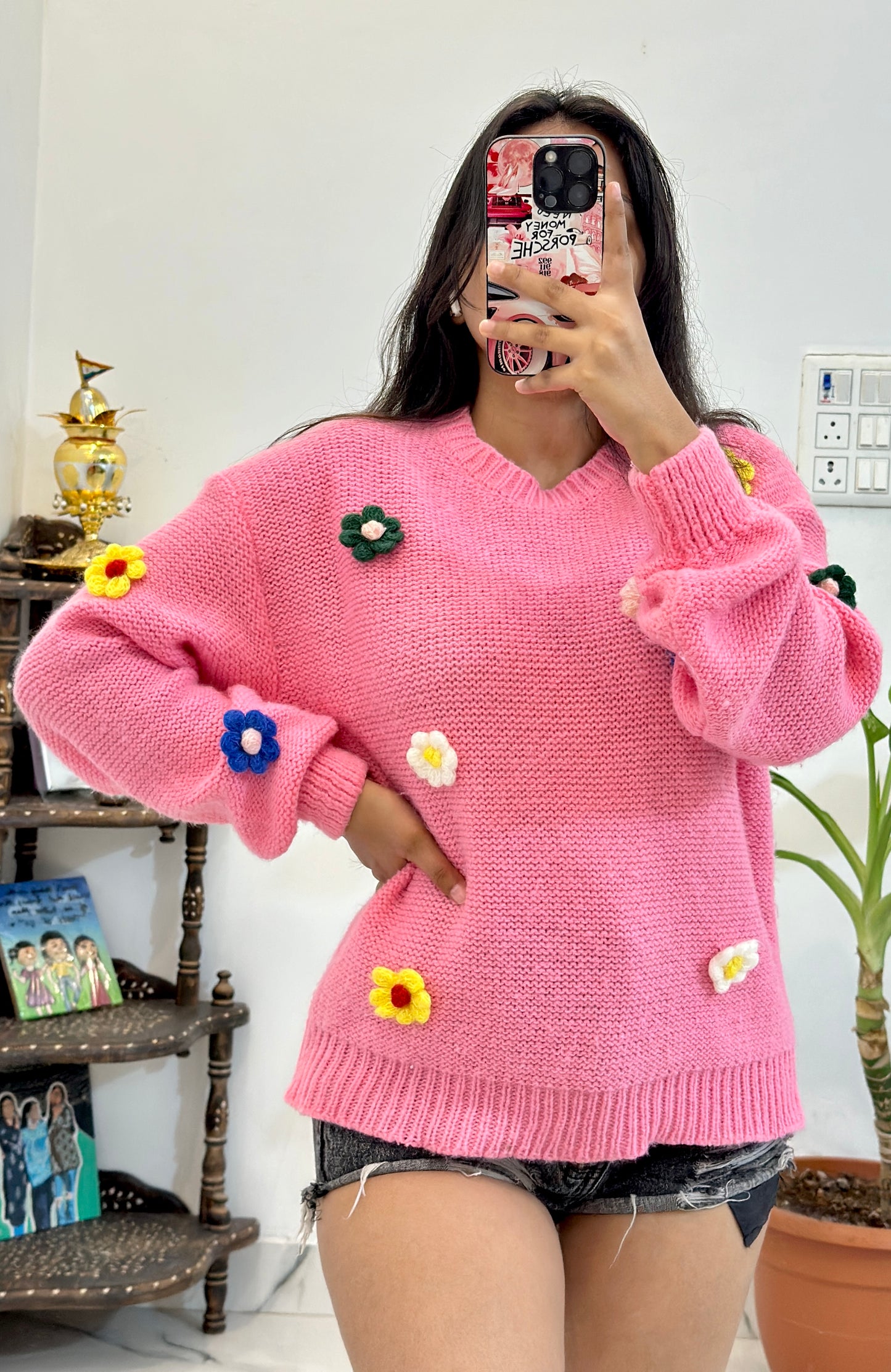 Pretty crochet flower sweater (40-42)
