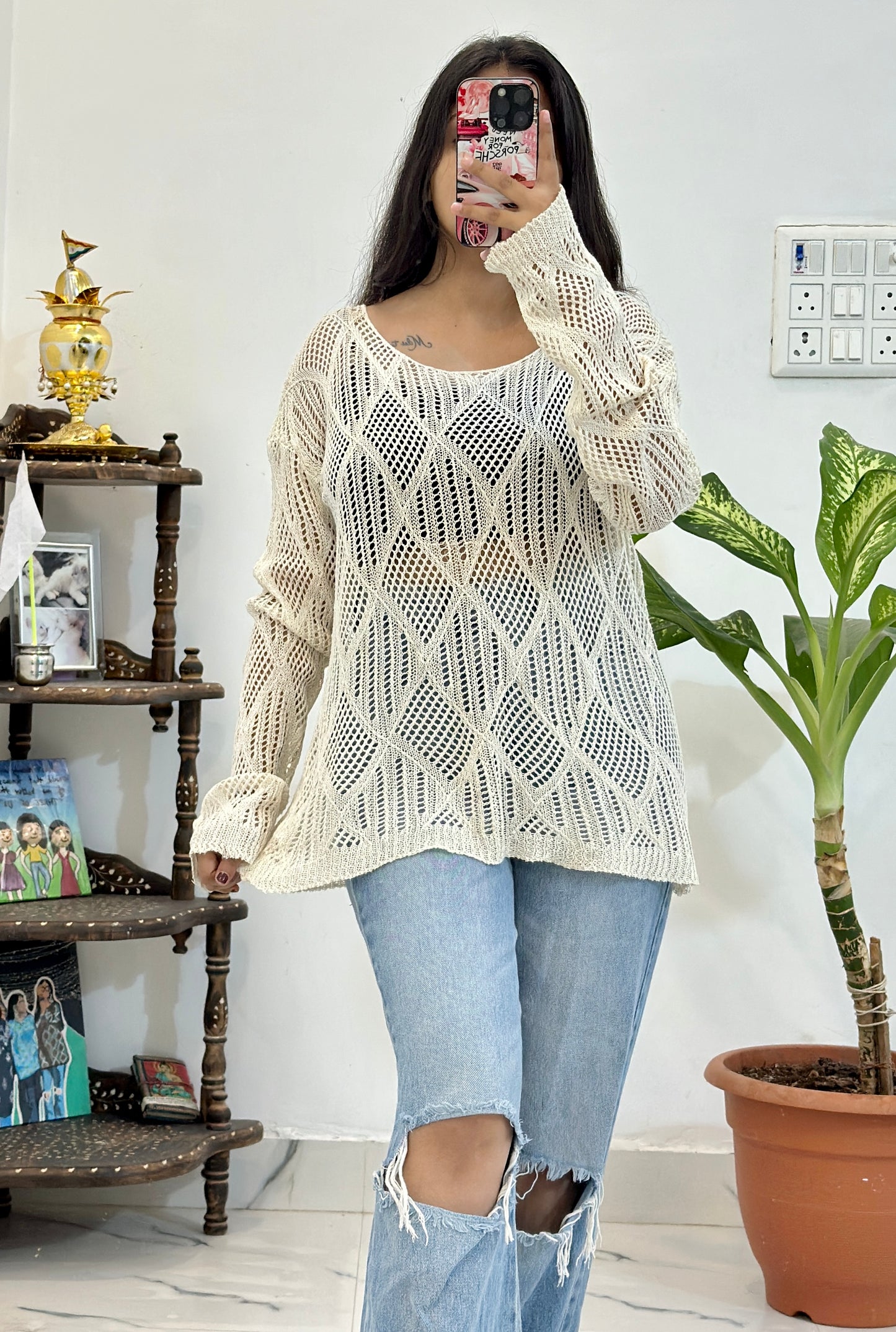 Oversized crochet top (freesize upto 46)