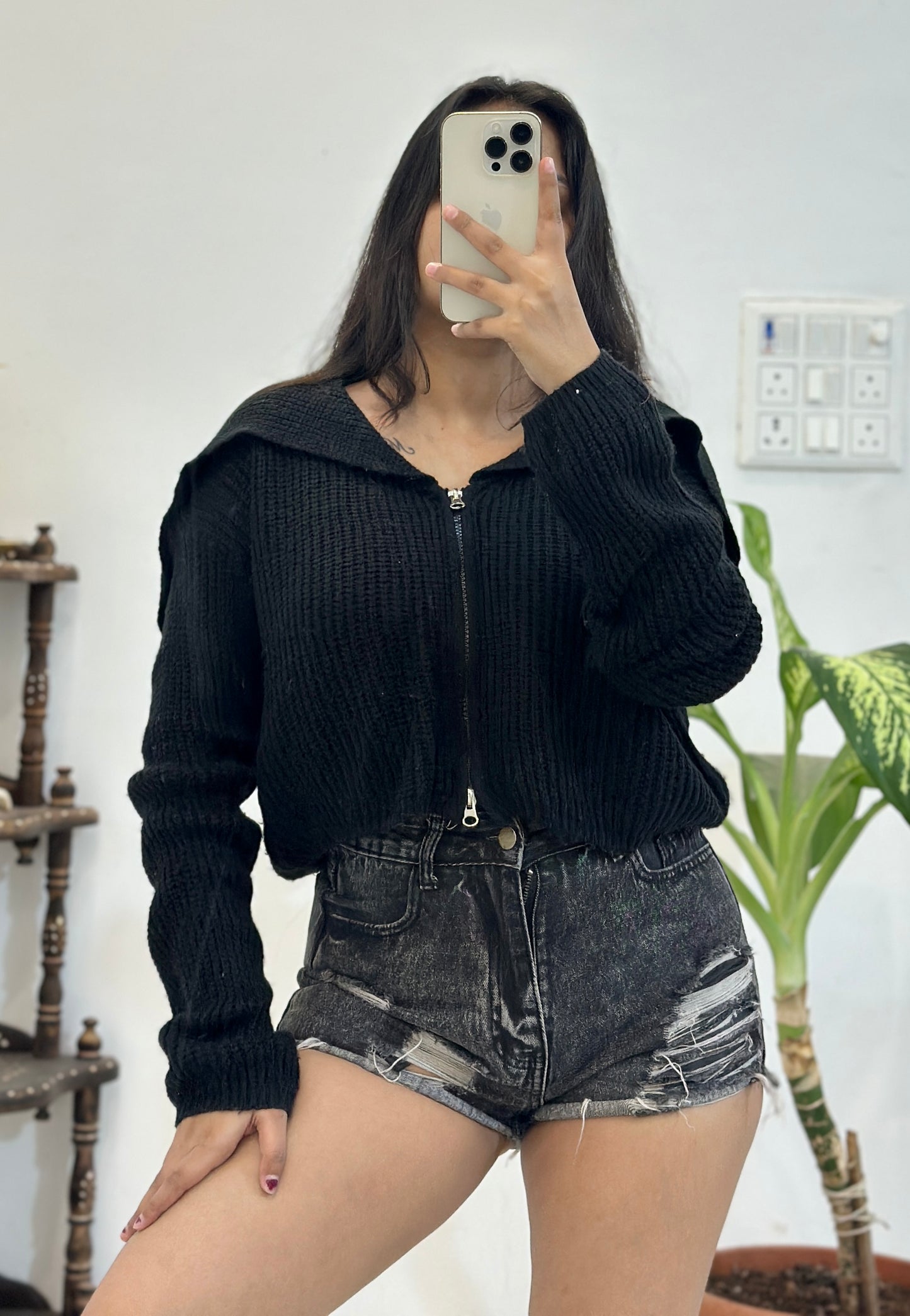 Crop zipper sweater (Upto 42)