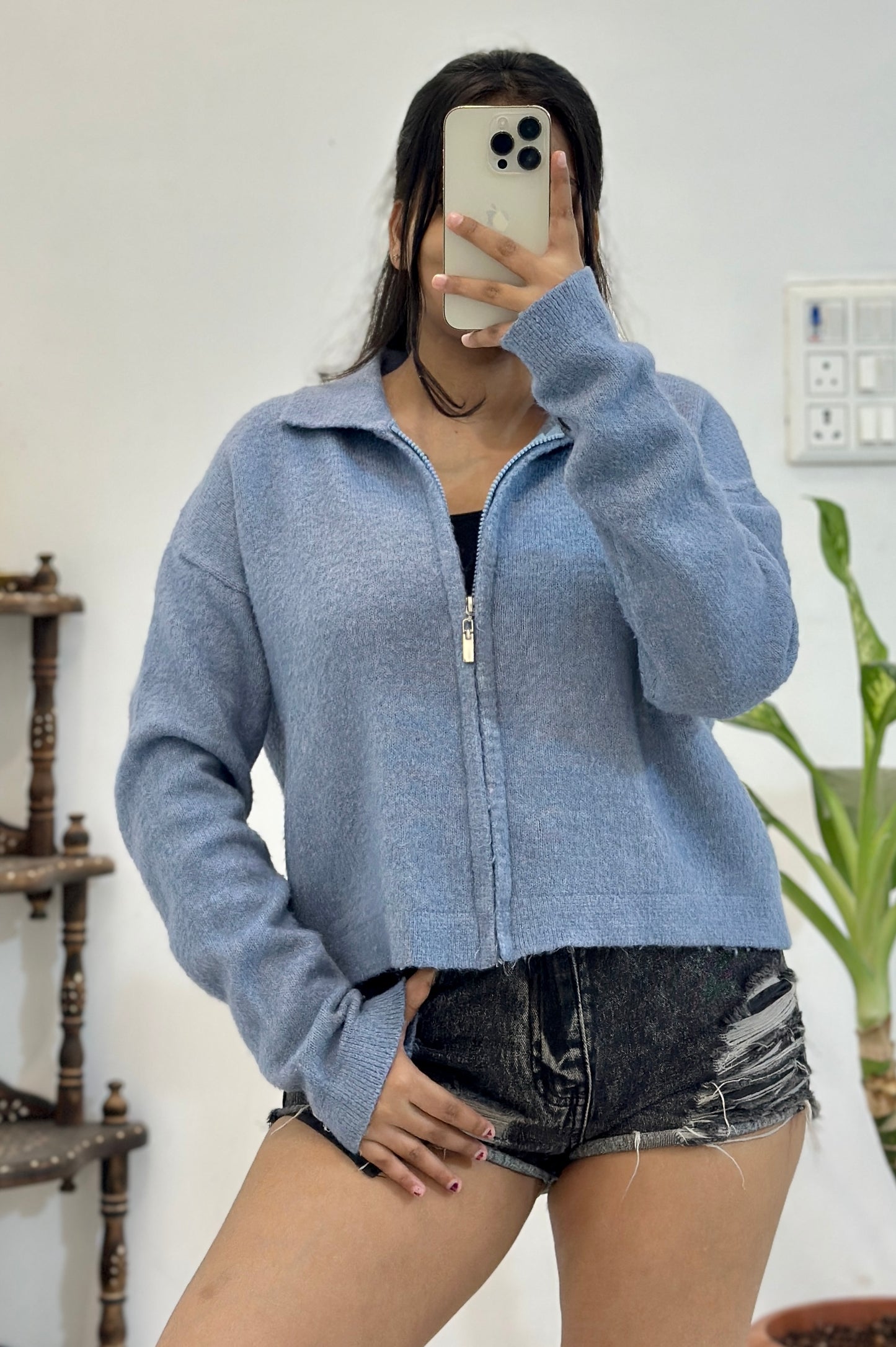 Blue zipper sweater (40-42)