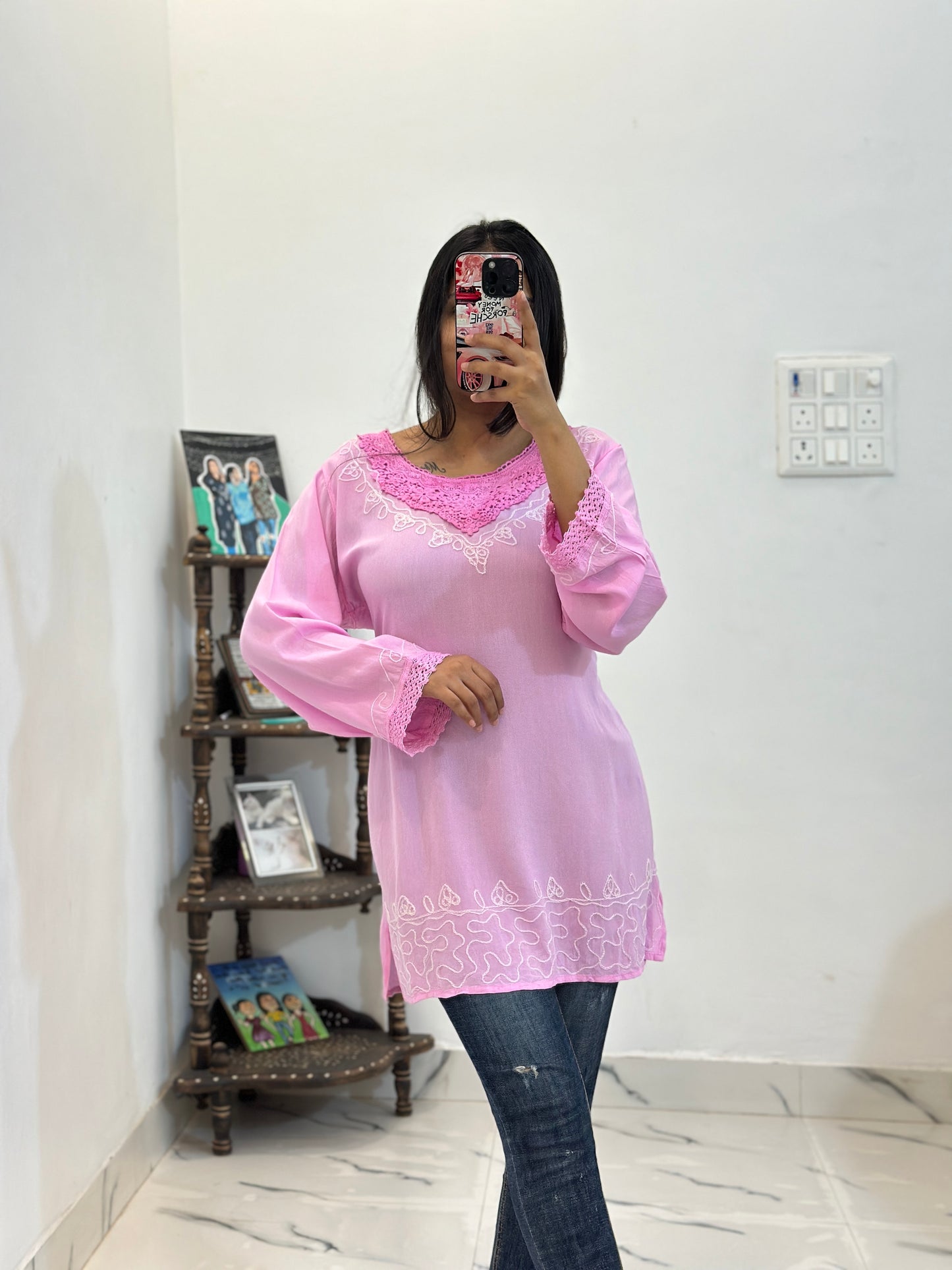 Pink embroidered kurti