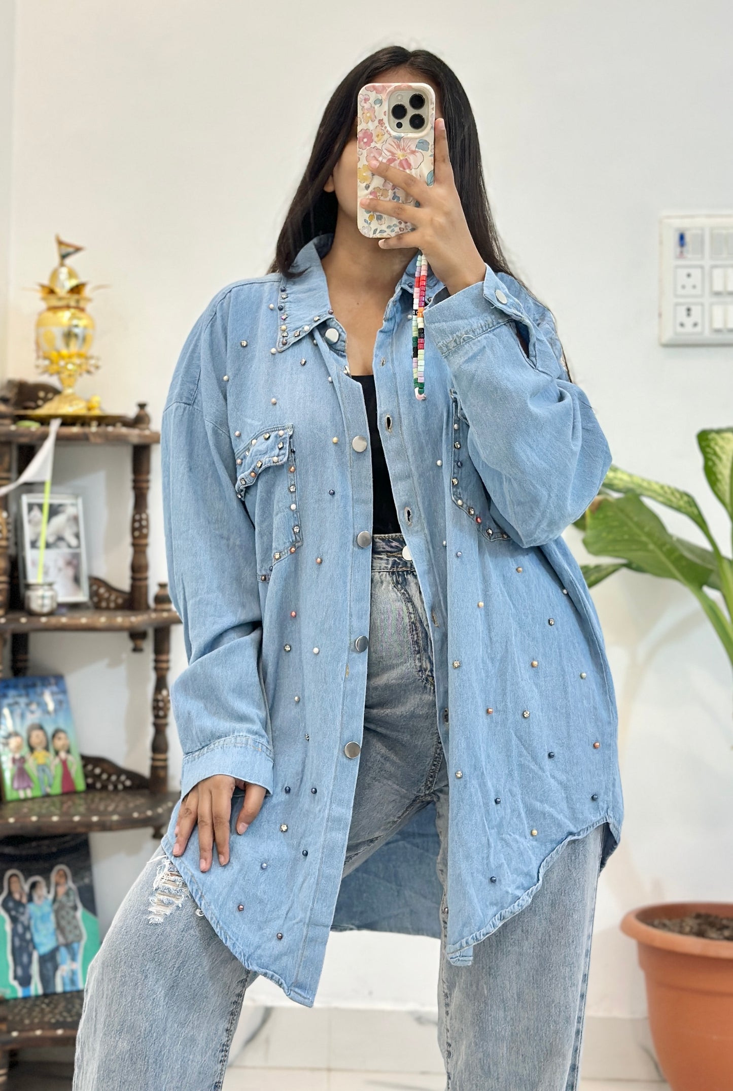 Oversized Pearl denim shirt (44-46)