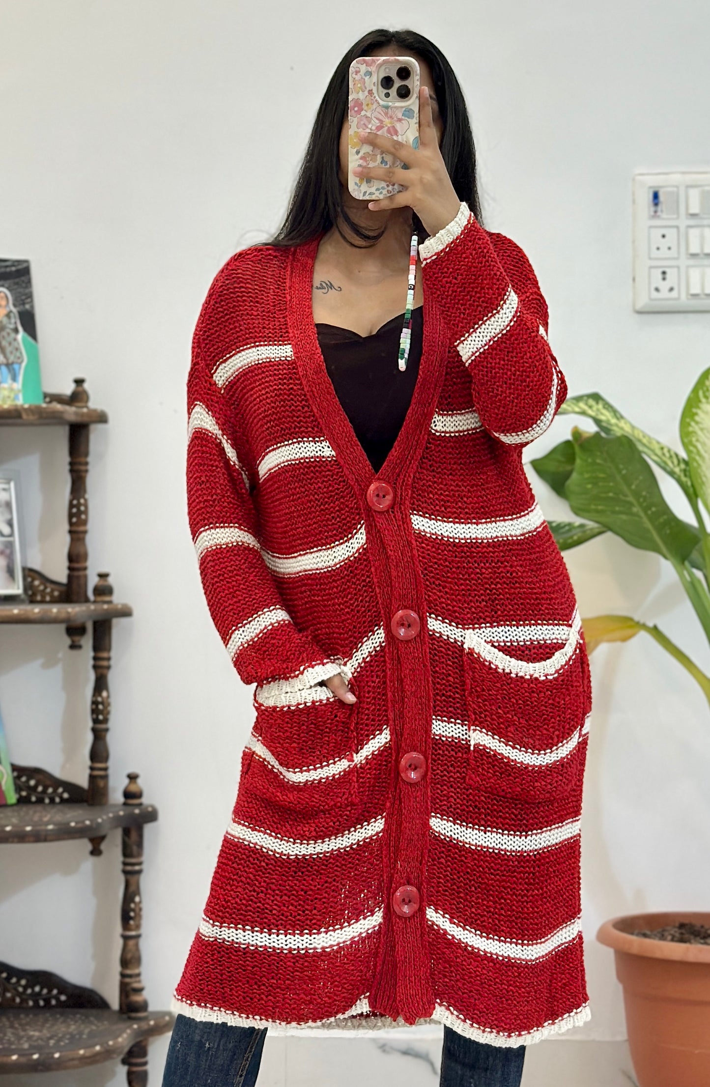 Red long cardigan (Upto 50)