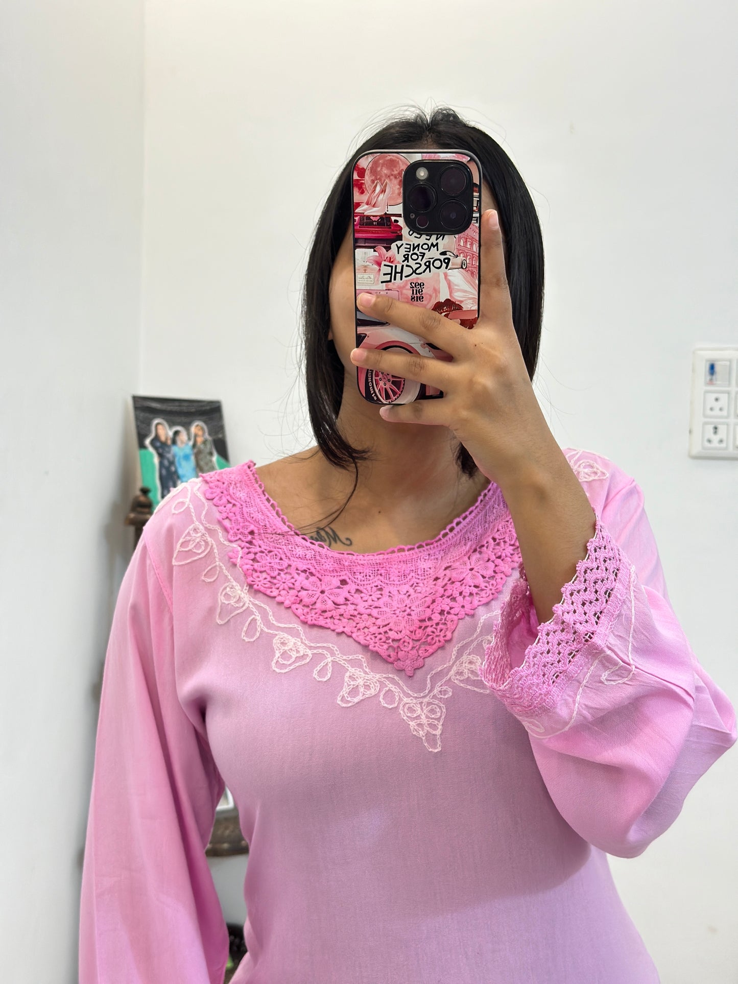 Pink embroidered kurti