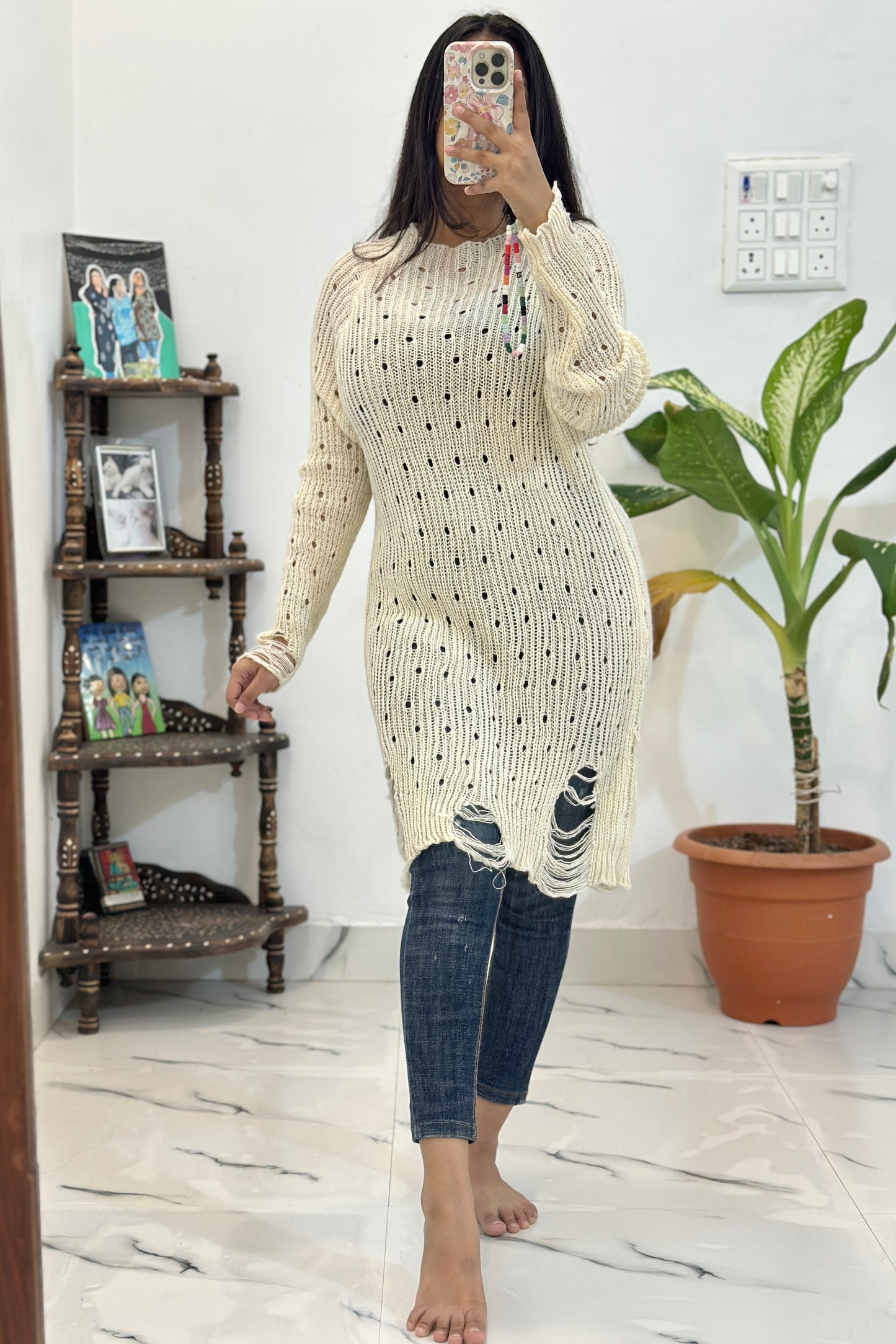 Oversized long crochet top (42-44)