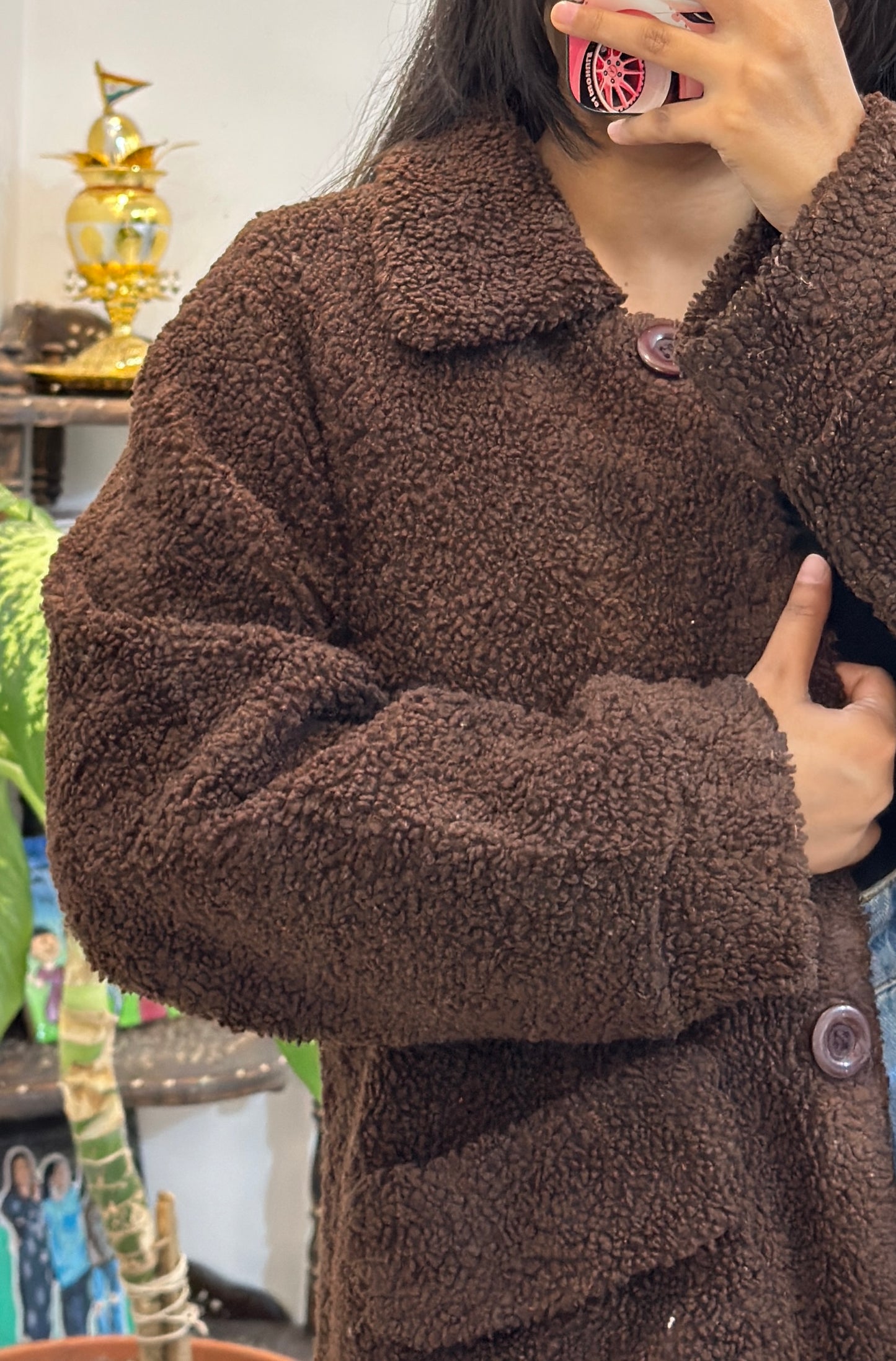 Brown furr long jacket (42-44)