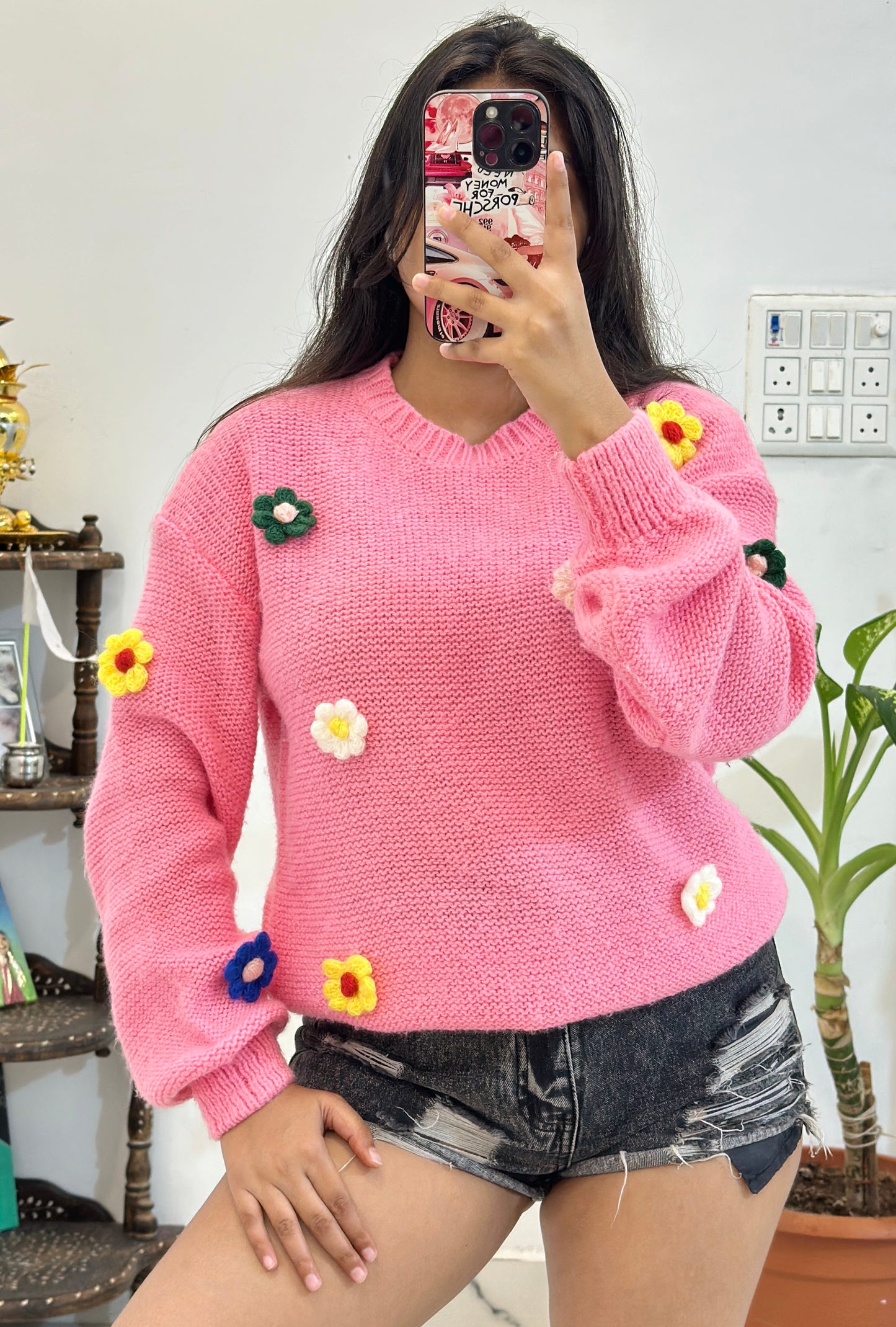 Pretty crochet flower sweater (40-42)