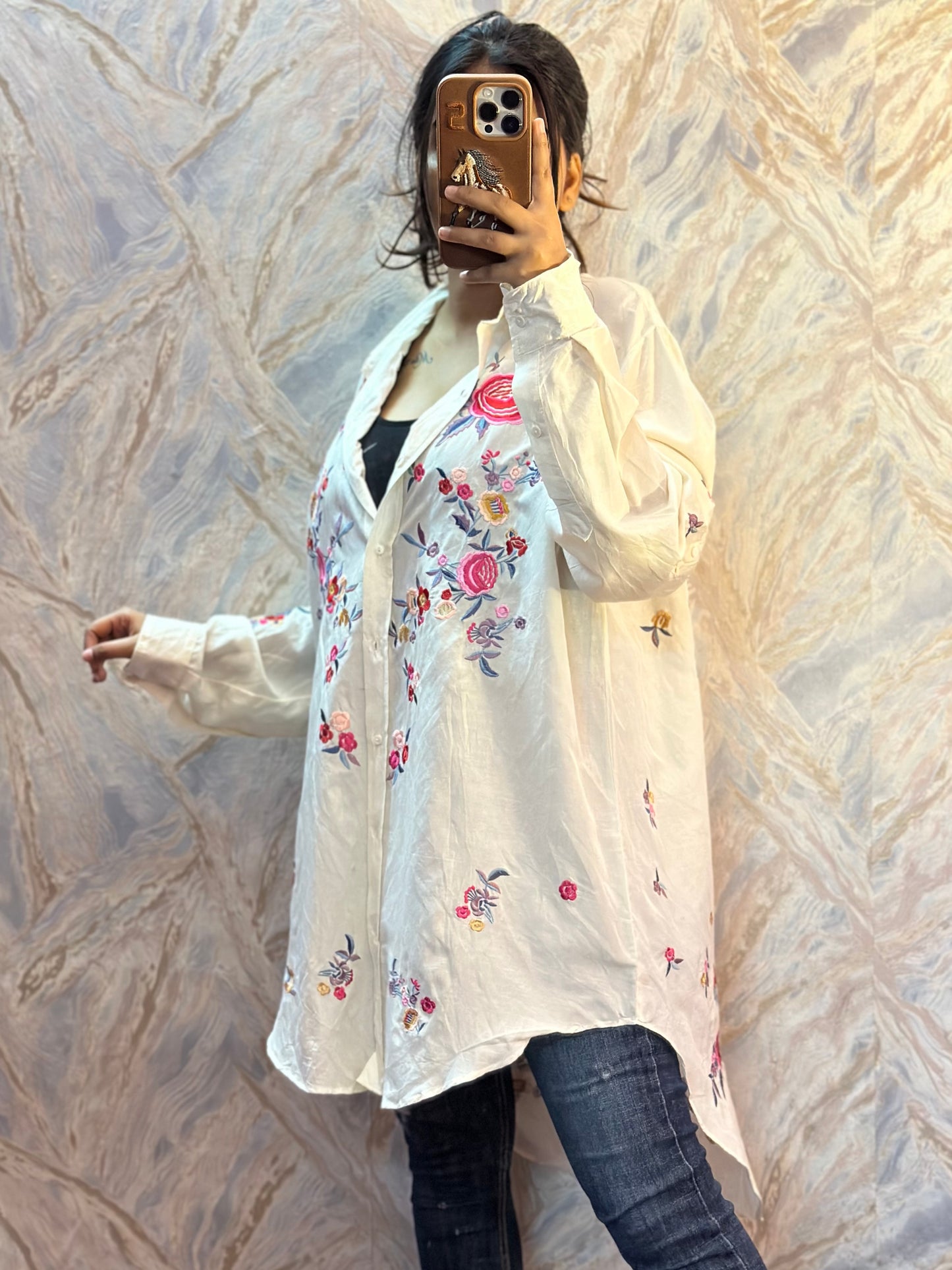 Prettiest oversized long embroidered shirt