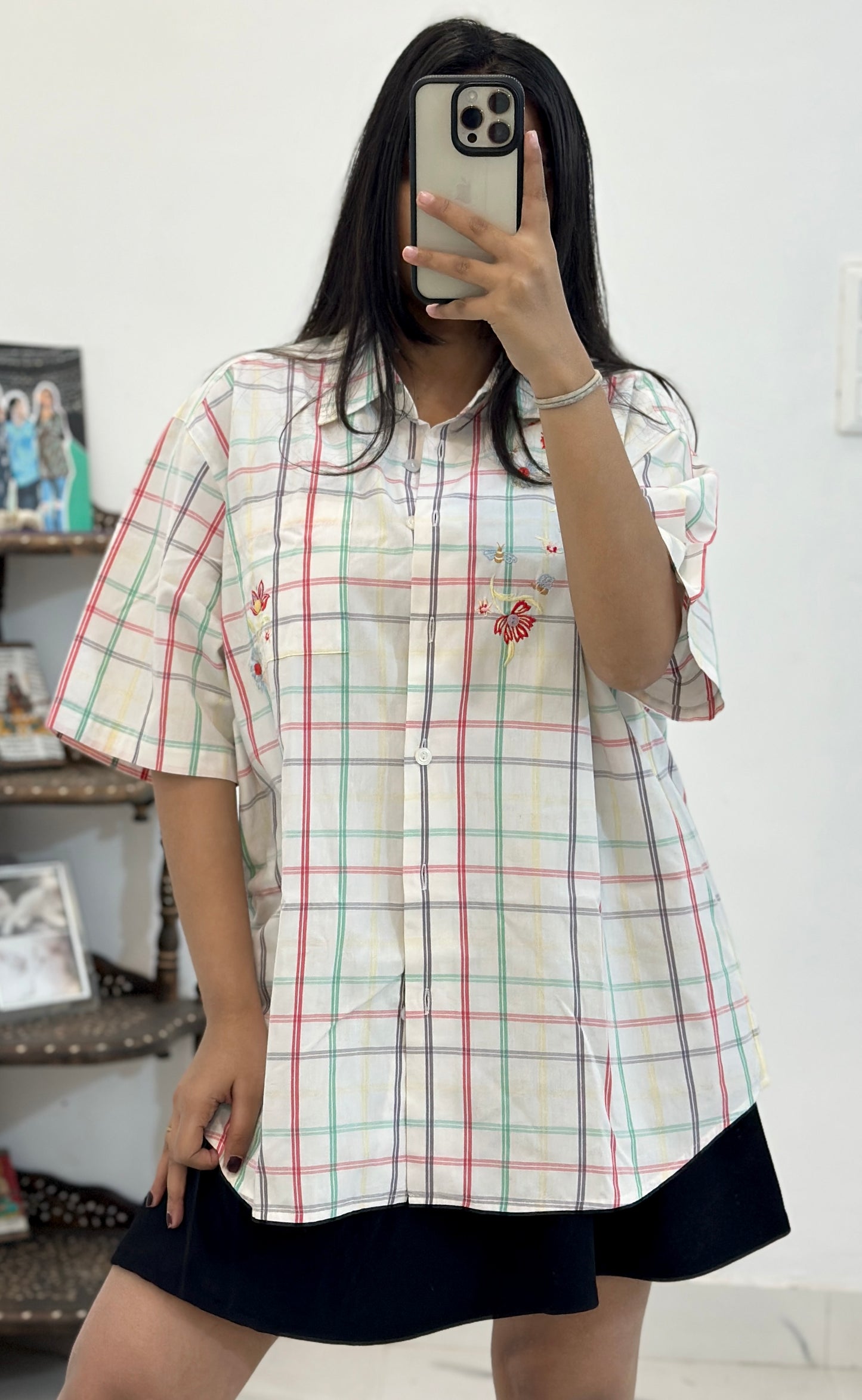 Embroidery details Korean oversized shirt (42-44)