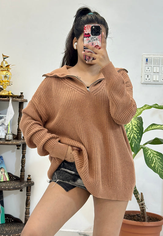 Brown zipper sweater (upto 44-46)