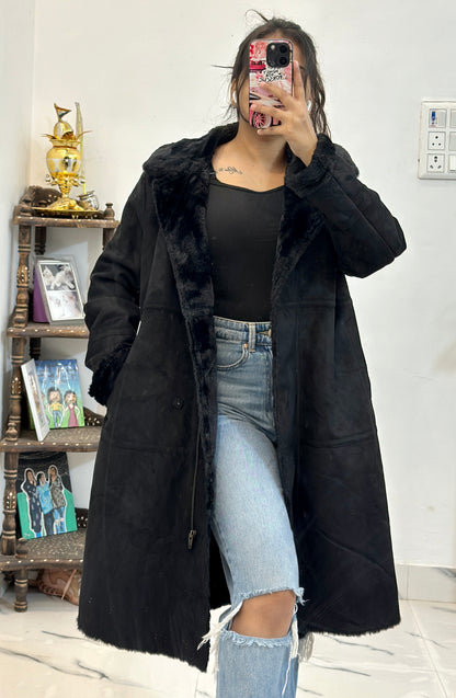 Long leather fleece coat (36-38)