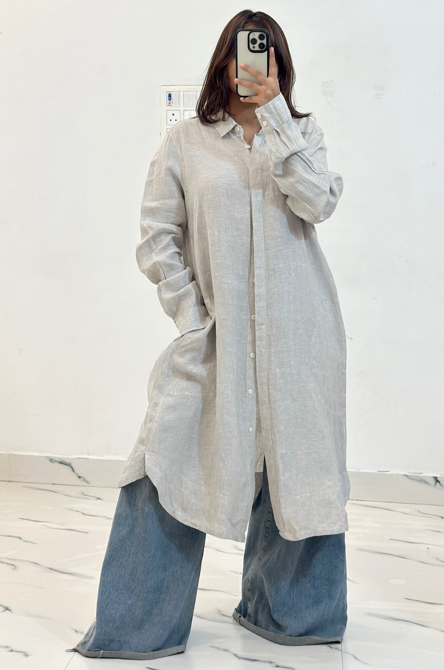 Long linen shirt dress (40-42)