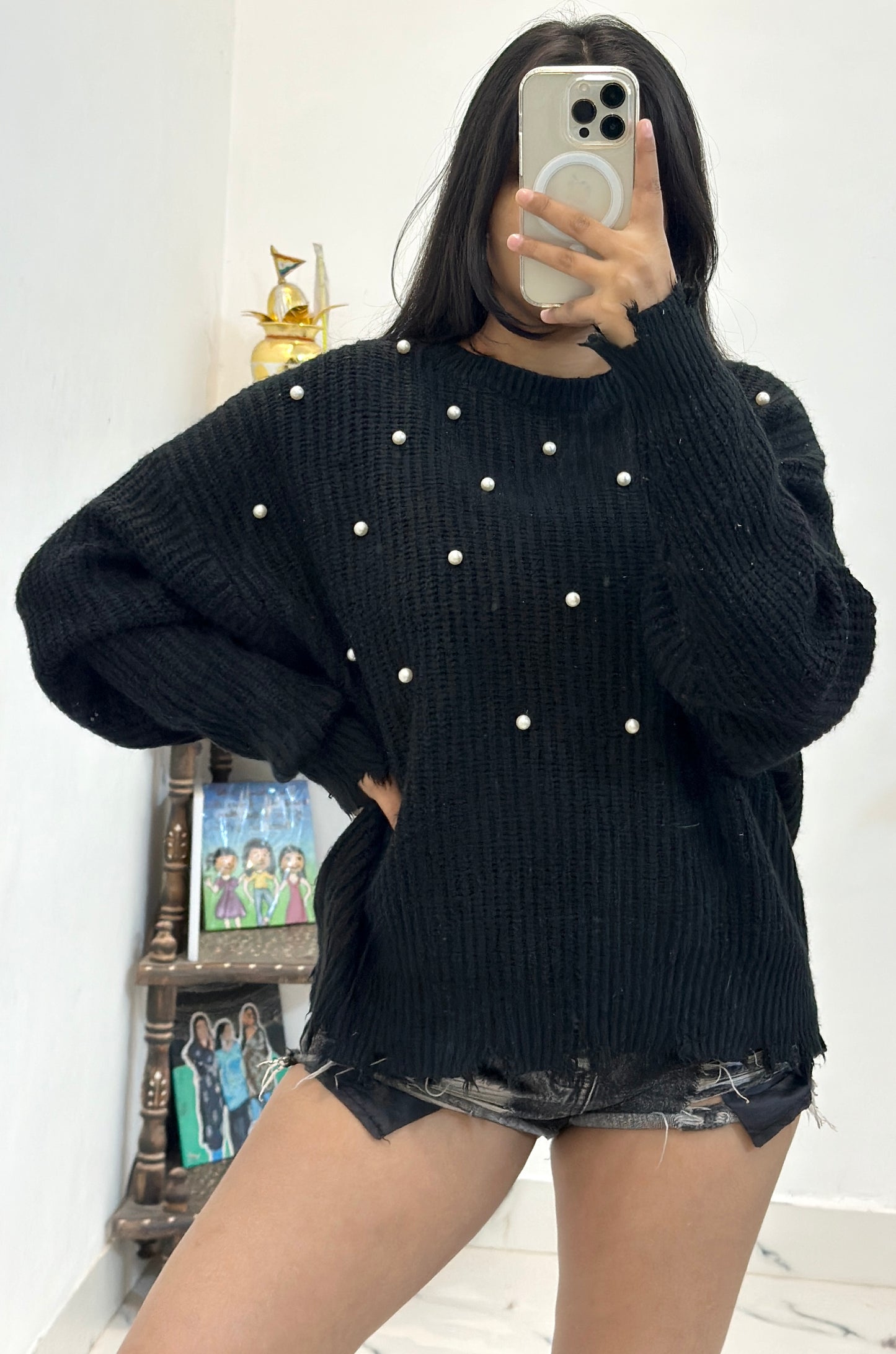 Korean oversized pearls sweater (46-48)