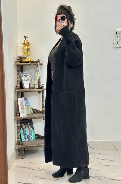 Black Long coat with crochet scarf (46-48)