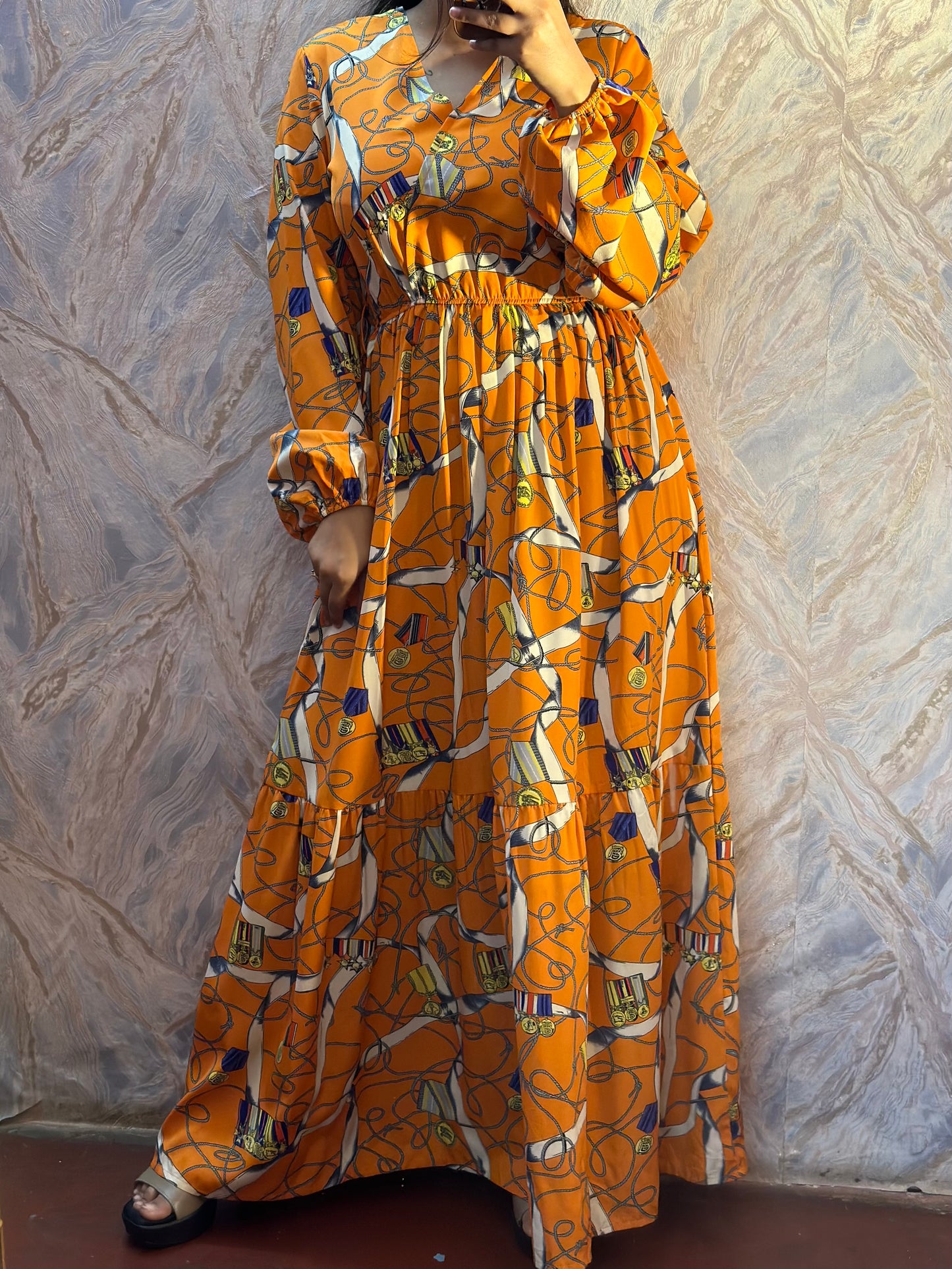 Orange printed dress