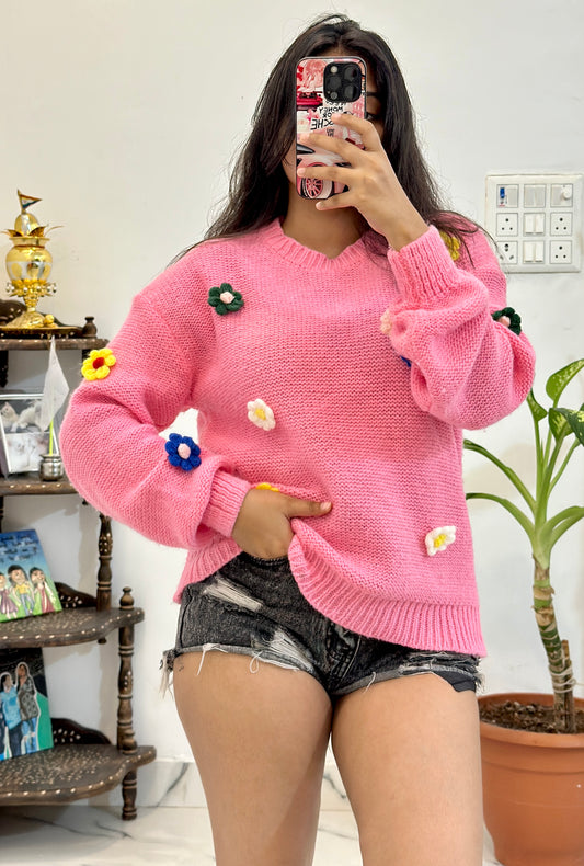 Pretty crochet flower sweater (40-42)