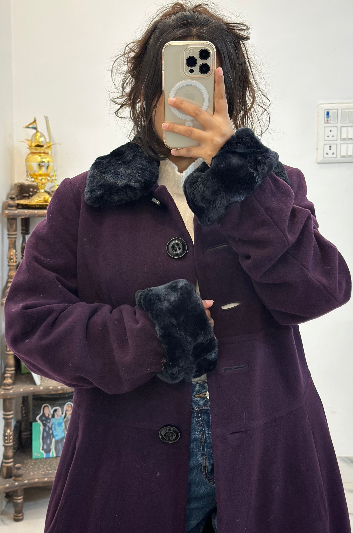 Heavy long furr coat (34-36)