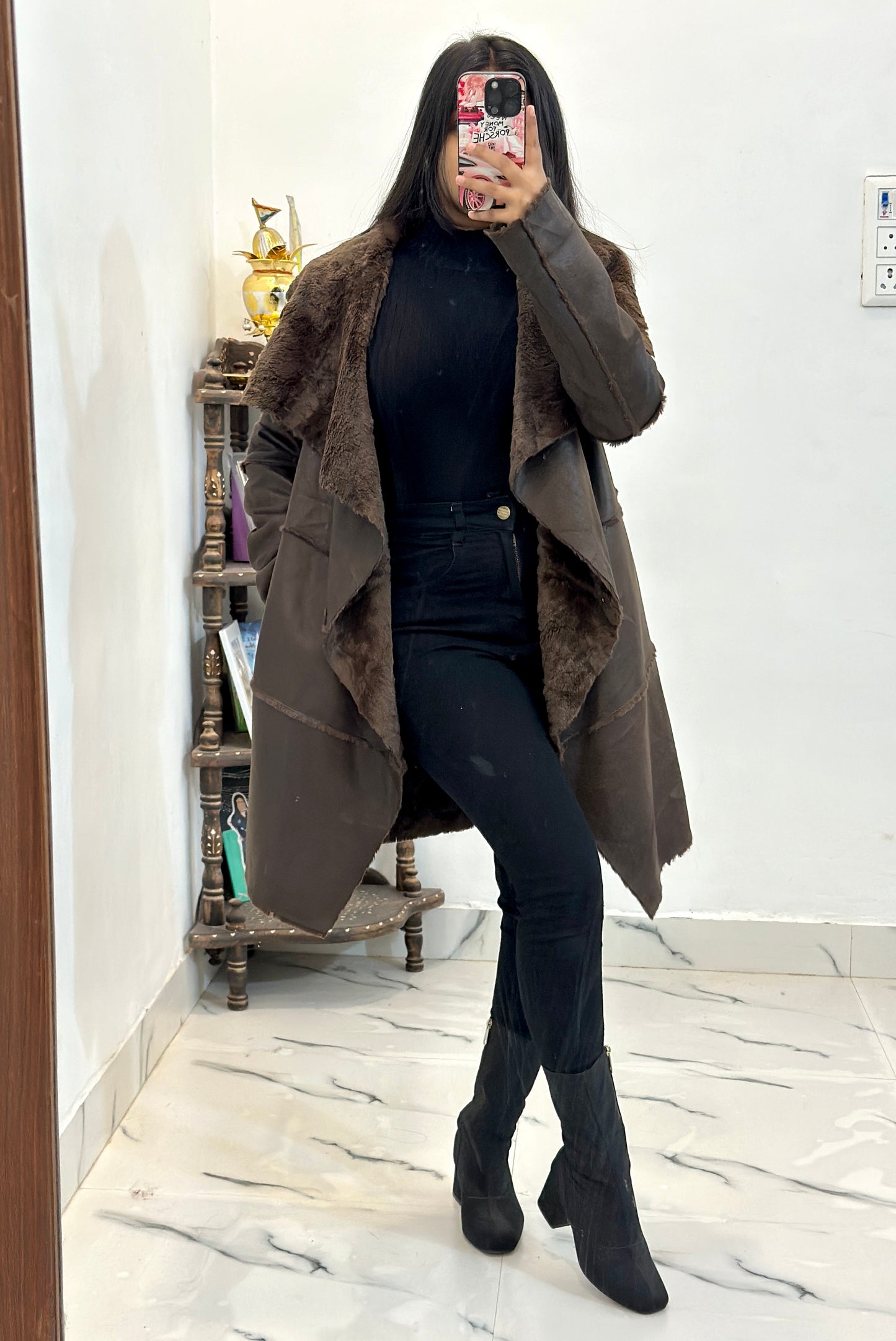 Leather fleece korean coat (36-38)