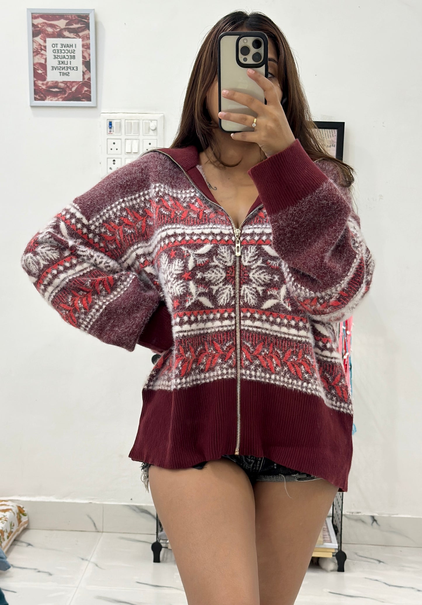 Oversized furry zipper sweater (42-44)