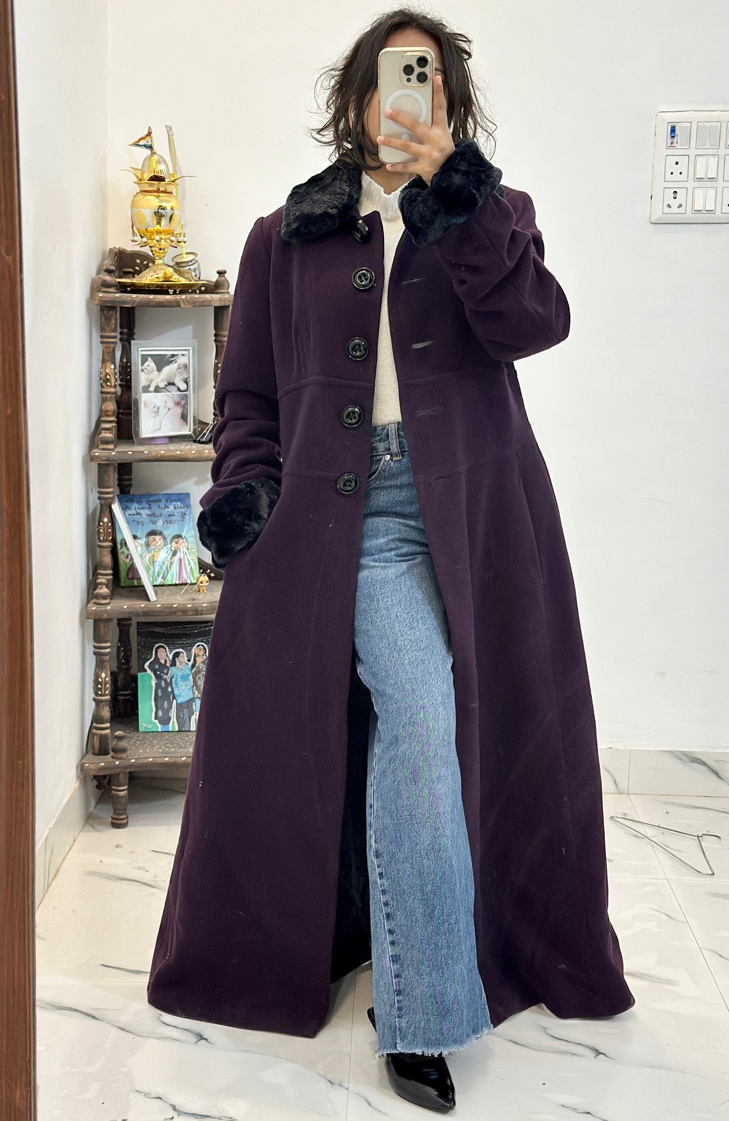 Heavy long furr coat (34-36)