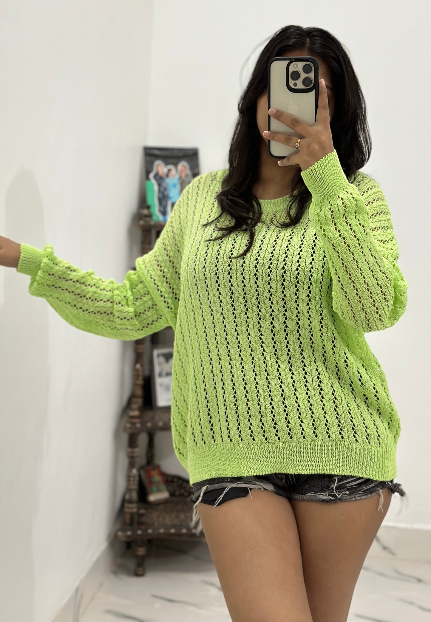 Neon oversized crochet pullover