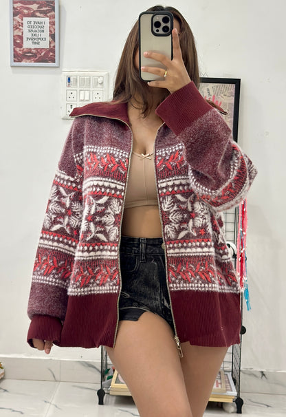 Oversized furry zipper sweater (42-44)