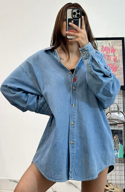 Oversized embroidered denim shirt 42-44