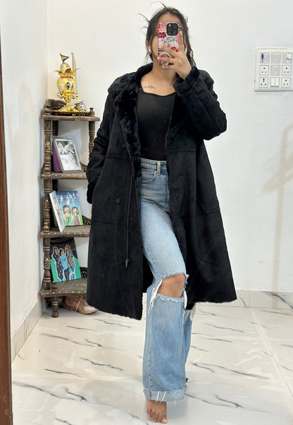 Long leather fleece coat (36-38)