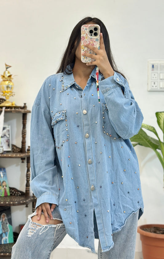 Oversized Pearl denim shirt (44-46)