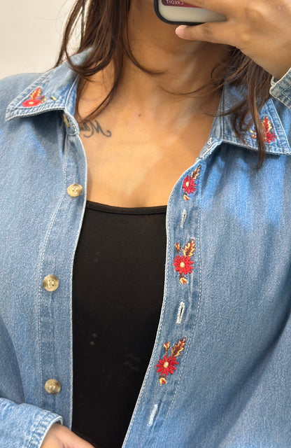 Oversized embroidered denim shirt 42-44