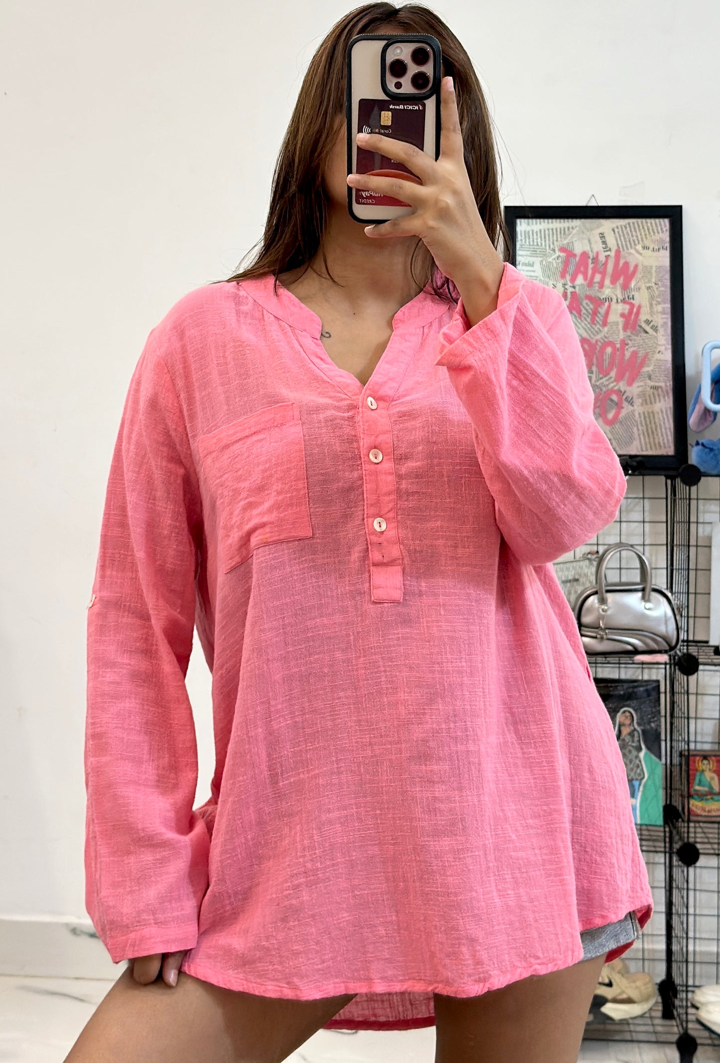 Pink linen top (38-40)