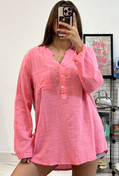 Pink linen top (38-40)
