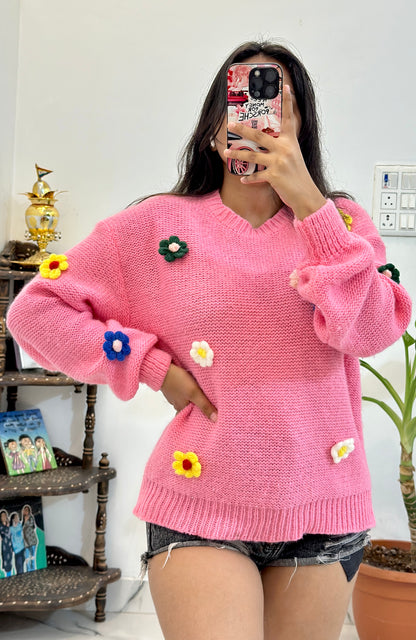 Pretty crochet flower sweater (40-42)
