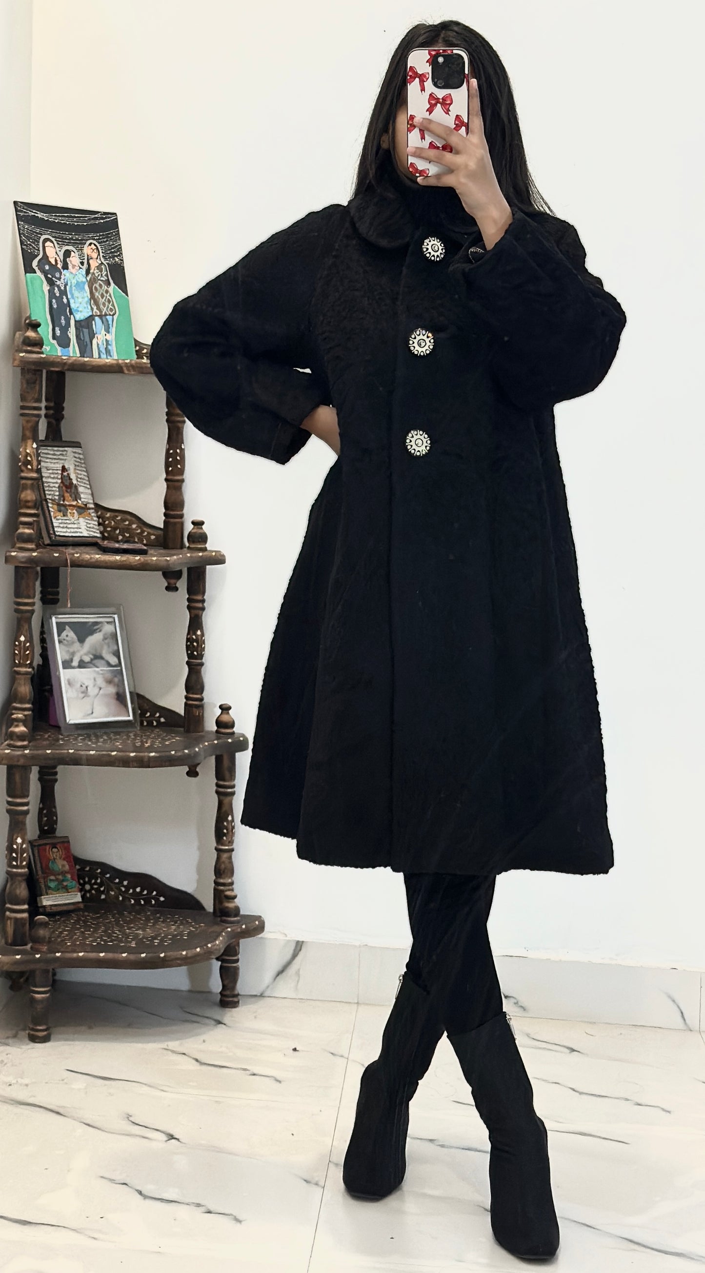 Black heavy long coat (34-36)