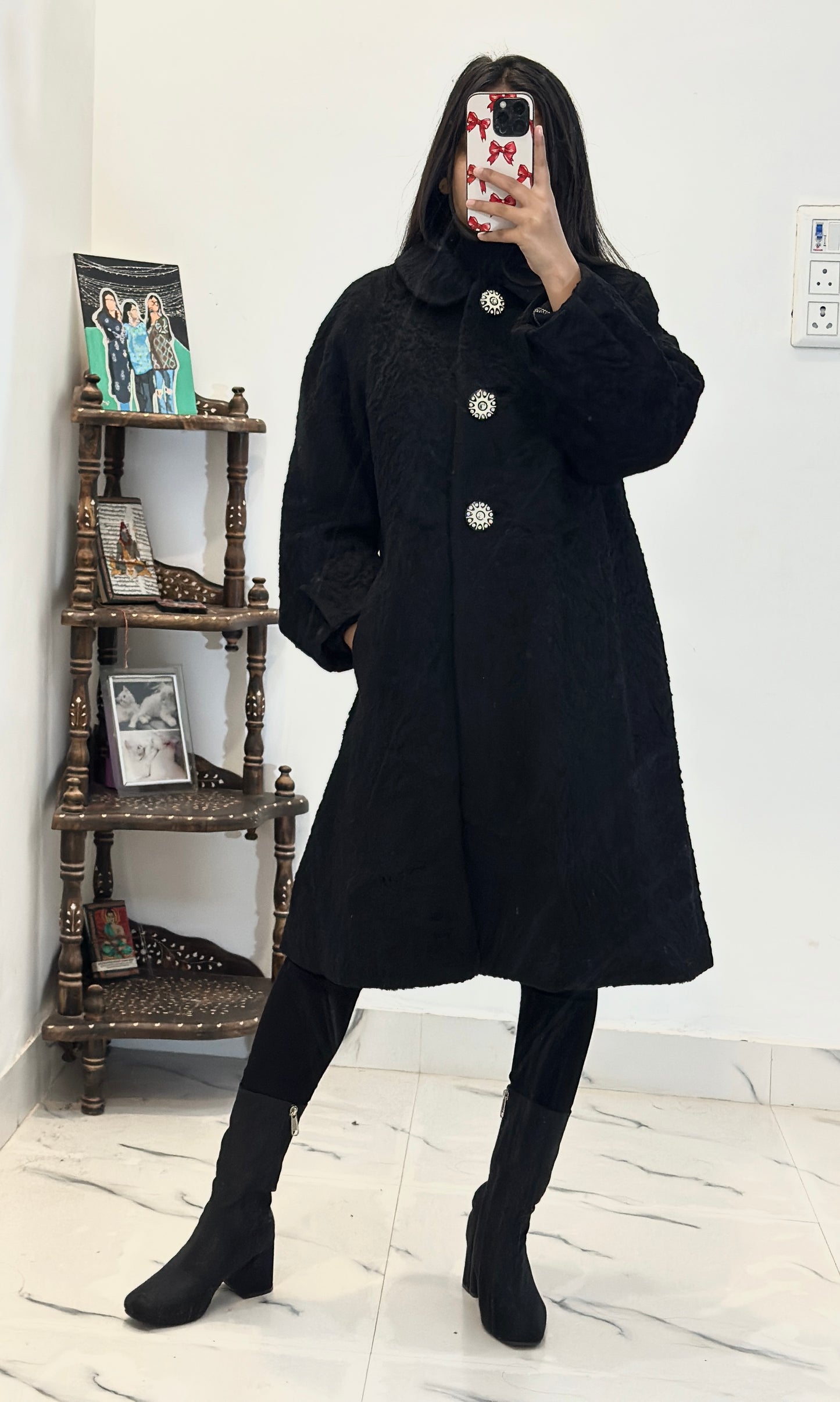 Black heavy long coat (34-36)