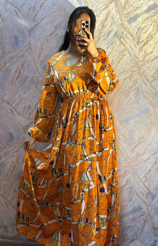Orange printed dress