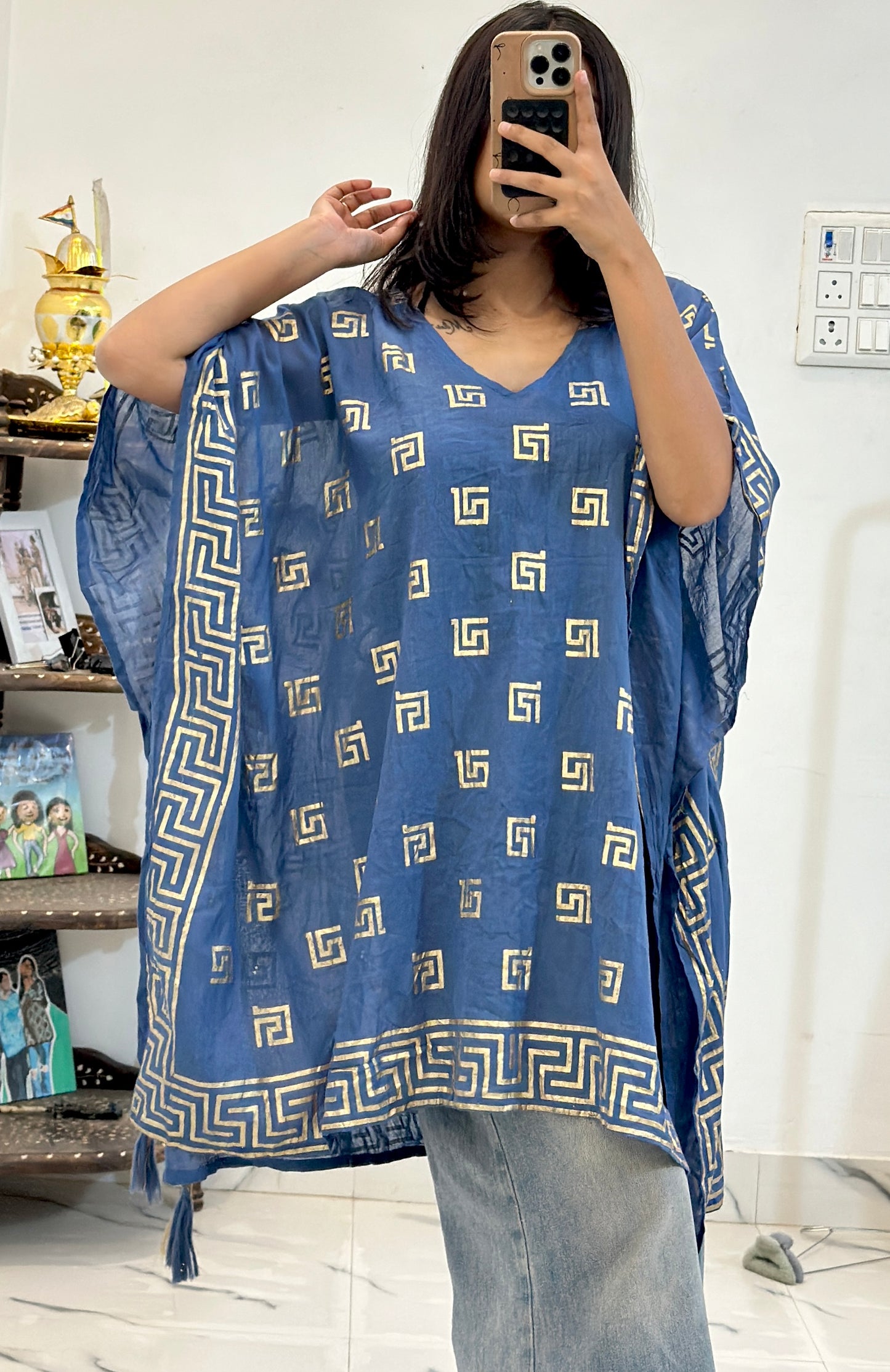 Pretty cotton kaftan (freesize upto 50)