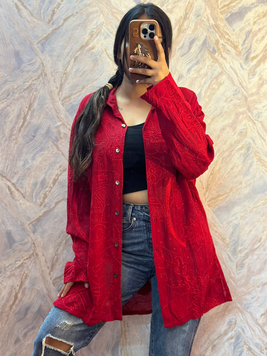 (Rare find) Red embroidered oversized shirt