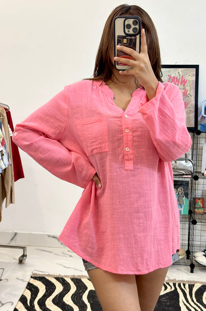 Pink linen top (38-40)