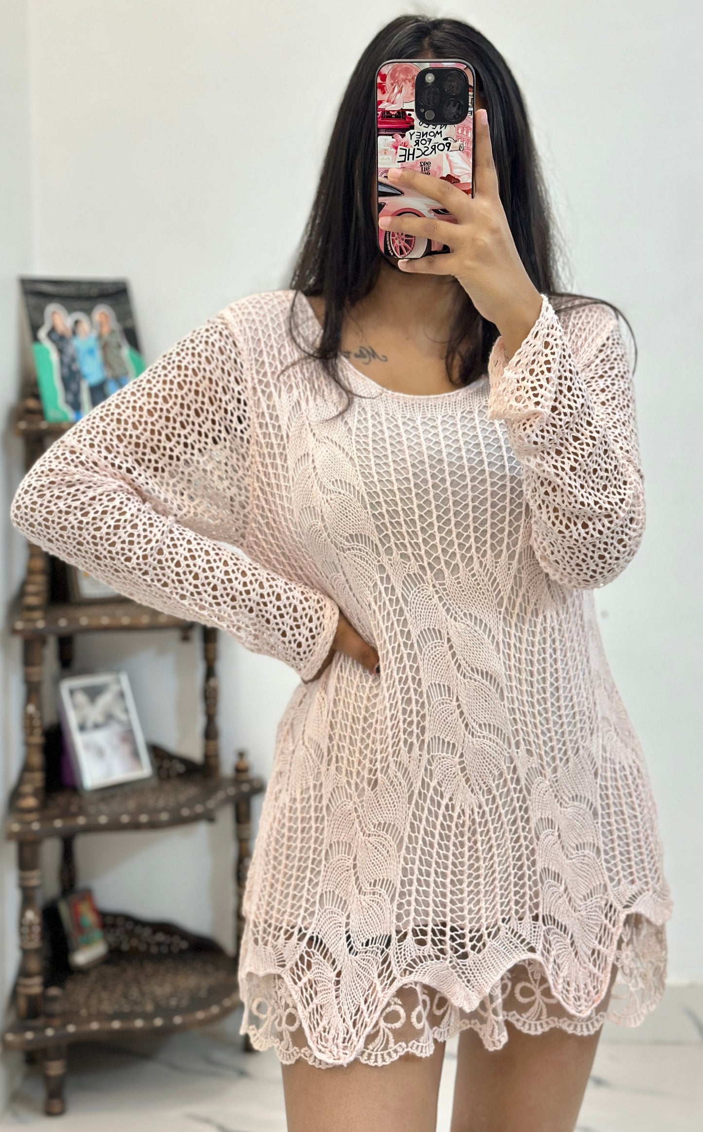 Pink crochet top (34-36)