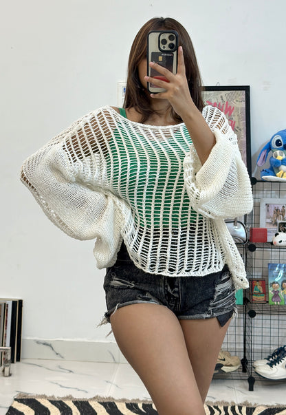 Oversized crochet top freesize upto 48